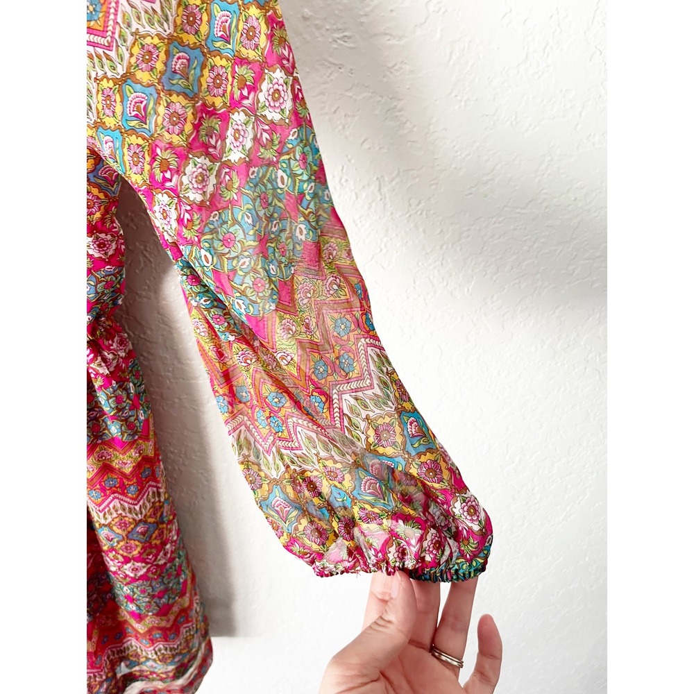 Diane von Furstenberg 100% Silk Pink Geometric Floral Print Peasant Dress 10 - Picture 4 of 9